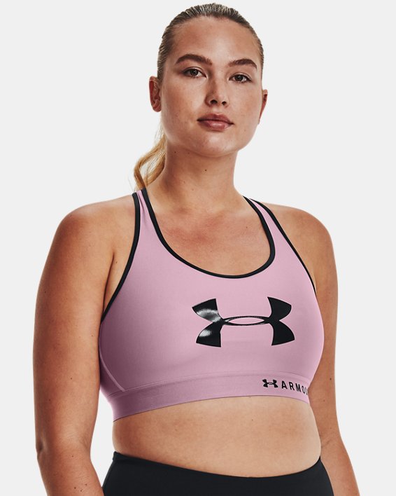 Women's Armour® Mid Keyhole Graphic Sports Bra, Pink, pdpMainDesktop image number 4